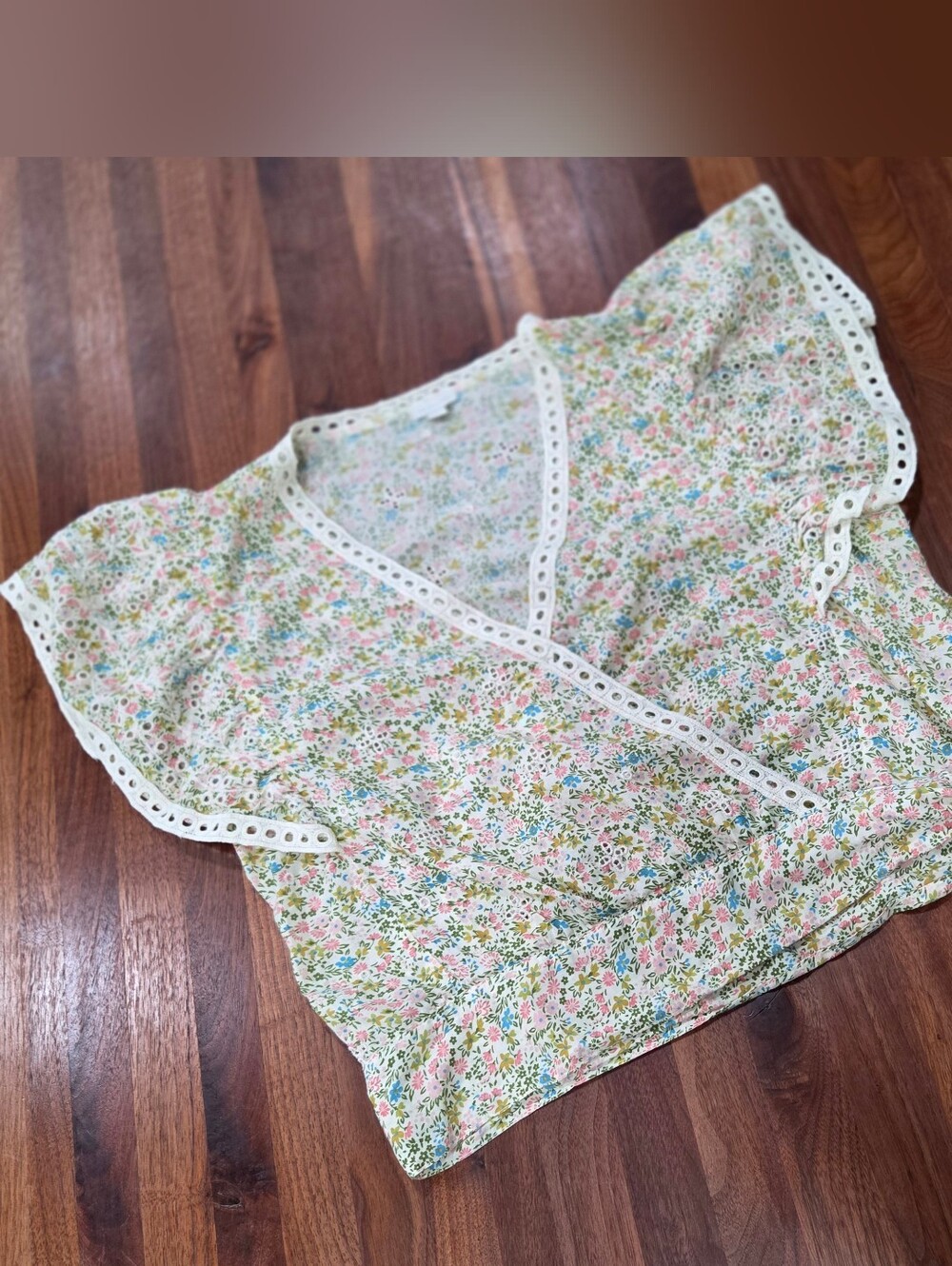 Jennifer & Grace Cottage Core Ditsy Floral Wrap Boho Prairie Style Blouse SZ LG